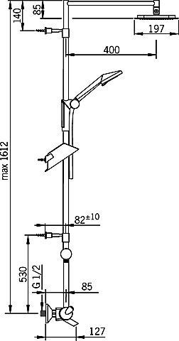 Hansa Hansafit douchesysteem: met badkraan thermostatisch met met koppelingen met hoofddouche 25.7x19.7cm met handdouche 3 standen en doucheslang chroom 65162101