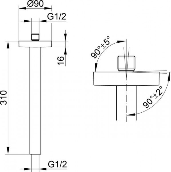 Douchearm Keuco Edition 90 Rond plafond 310 mm Chroom