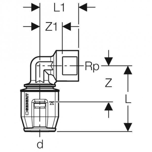 Geberit Overgangselleboog Rg d25-R3/4 Pushfit (652252001)