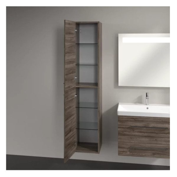 Villeroy & Boch Avento badkamerkast 35x40x175cm met 2 linksdraaiende softclose deuren opbouw met aluminium glanzende greep spaanplaat Oak Kansas A89400