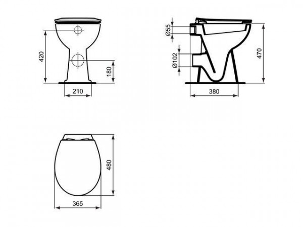 Ideal Standard Staand Toilet EUROVIT Holle Bodem Met Velg 355x480x470mm Wit