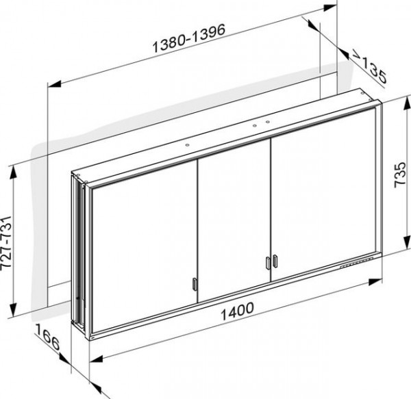 Badkamerkasten Keuco Royal Lumos 1400 mm Inbouw, 3 deuren, DALI Zilver geanodiseerd