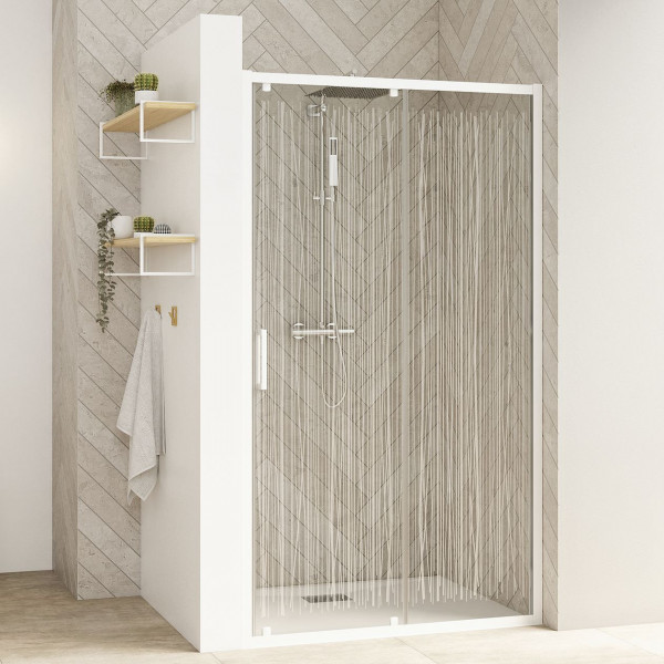Kinedo Porte de douche coulissante SMART DESIGN C pour installation en niche, en angle ou mural 1000mm Verre sérigraphié blanc, Profilé blanc