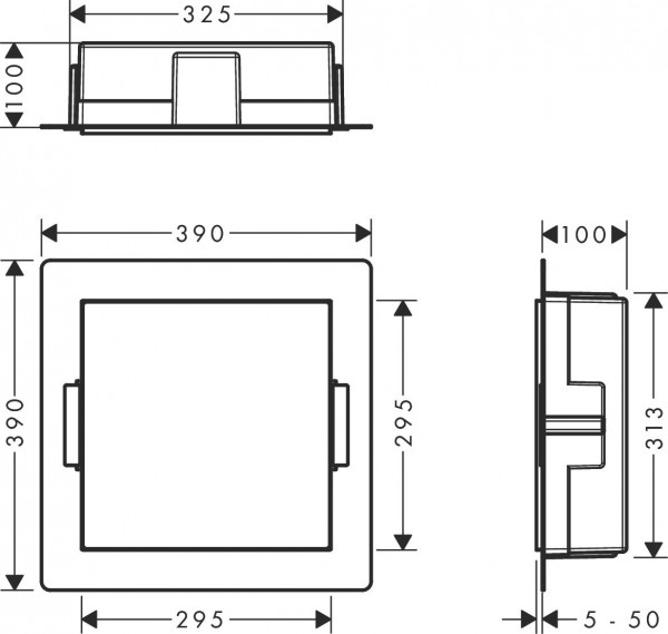 Plank Hansgrohe XtraStoris Wandnis met open frame 390x390mm Geborsteld Roestvrij Staal