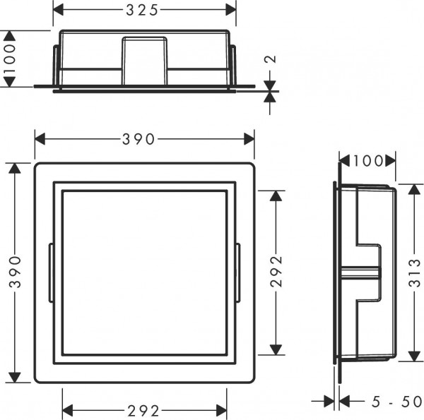 Plank Hansgrohe XtraStoris met design frame 390x390mm Geborsteld Roestvrij Staal/Geborsteld Zwart...