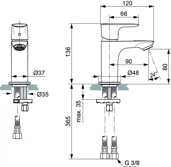 Ideal Standard Eéngreeps wastafelmengkraan Connect Air Chroom