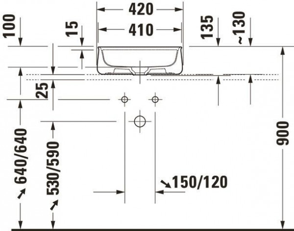 Opbouw Wastafel Duravit Zencha gemalen, 1 gat, Wondergliss 420mm Mat Wit