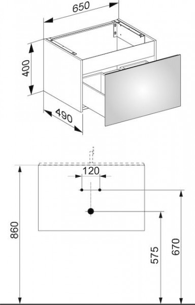 Wastafel Onderkast Keuco X-Line 1 lade, 650x400x490mm Truffel