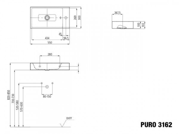 Kaldewei Hand Wastafel model 3162 rechts Puro (901206313)