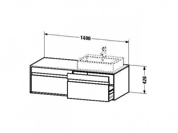 Duravit Ketho Wastafelonderkast 140x55x42.6cm 2 lades Standaard greep wasbak links en rechts met softclose spaanplaat wit Mat KT6697B1818