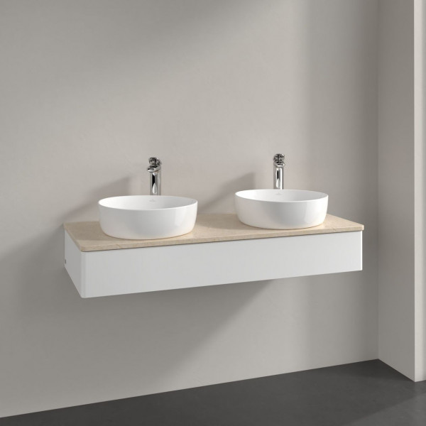 Meuble Double Vasque Villeroy et Boch Antao Lumière 2 x 1 trou 1 tiroir 1200x190x500mm White Matt Laquered/Boticcino