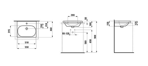 Opbouw Wastafel Laufen LUA overloop 460x180x550mm Wit Clean Coat