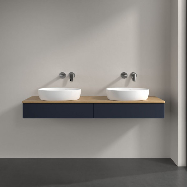 Dubbel Wastafelmeubel Villeroy en Boch Antao 1600x190x500mm Midnight Blue Matt Lacquer/Honey Oak