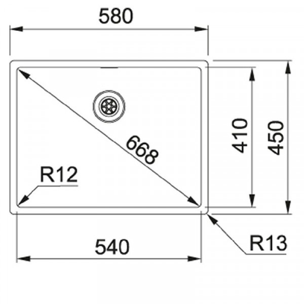 Franke Inbouw Spoelbak Box RVS 1 bak 580mm RVS 11086