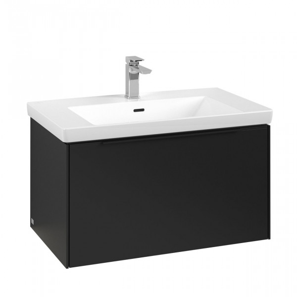 Villeroy & Boch Subway 3.0 wastafelonderkast 80x40x45cm met Volcano Black greep 1 softclose lade met LED verlichting 1 sifonuitsparing spaanplaat volcano black c573l1vl