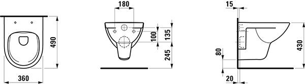 Hangend Toilet Laufen PRO Compact CleanCoat flensloos 360x490mm Wit