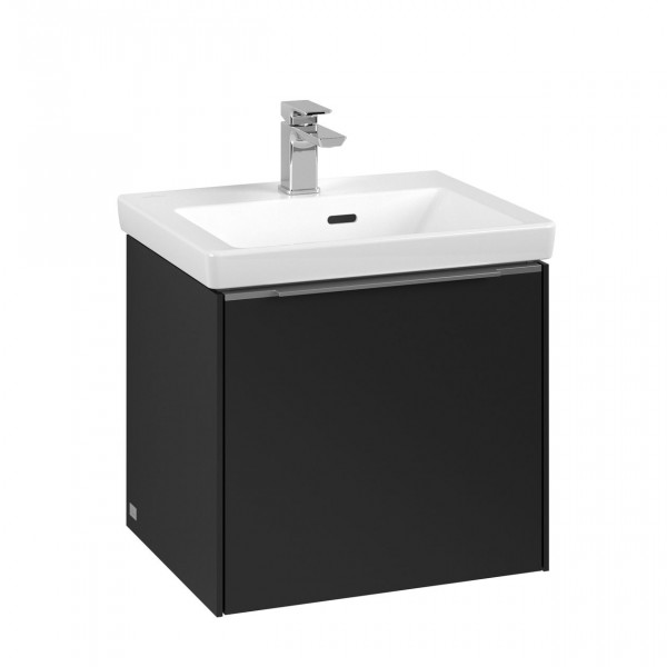 Villeroy & Boch Subway 3.0 wastafelonderkast 50x40x40cm met aluminium glanzende greep 1 softclose lade 1 sifonuitsparing spaanplaat volcano black c58000vl