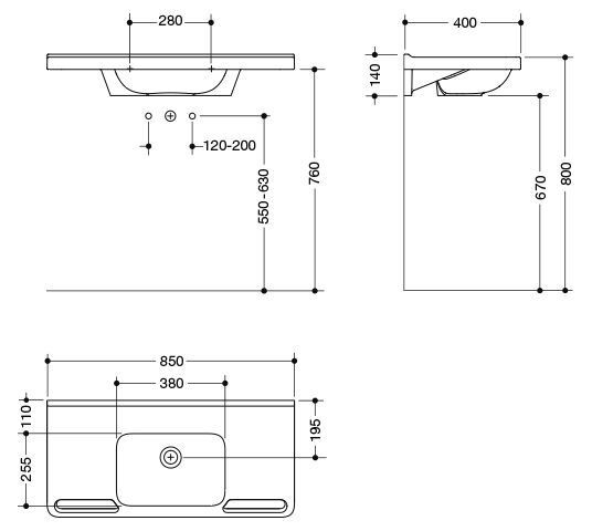 Hewi Hangende Wastafel 850 mm Alpenwit 950.11.260