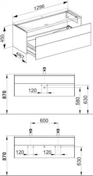 Wastafel Onderkast Keuco Royal Reflex 1 lade, 1296x450x487mm Antraciet