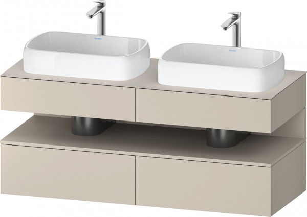 Meuble Double Vasque Duravit Qatego gauche, Lumière, avec niche 1400mm Taupe Super Mat QA4767083830010