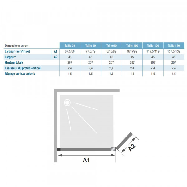 Inloop Douchewand Kinedo Ekinox Duo scharnierklep 450 mm, links, mat vloer/plafond 1400x2070mm Ge...