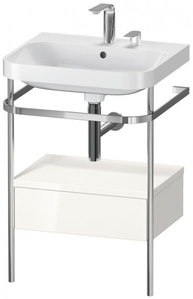 Set Meuble Salle De Bain Duravit Happy D.2 Plus Lavabo 2 trous, Console métallique 1 tiroir 575mm Blanc brillant HP4840E2222