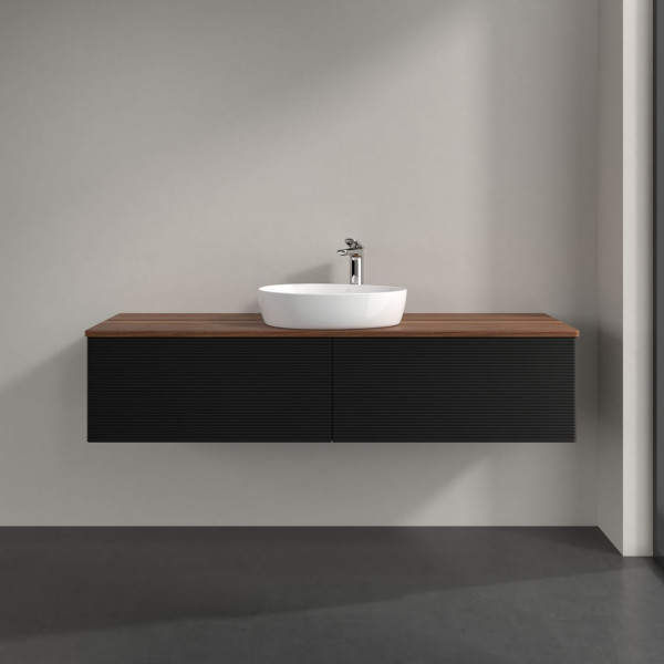 Wastafelmeubel Voor Opzet Waskom Villeroy en Boch Antao 1600x360x500mm Black Matt Laquered/Warm W...