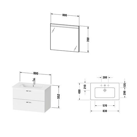 Badkamermeubel Set Duravit XBase Wastafel met wastafel en spiegel 830mm Natuurlijk Eiken