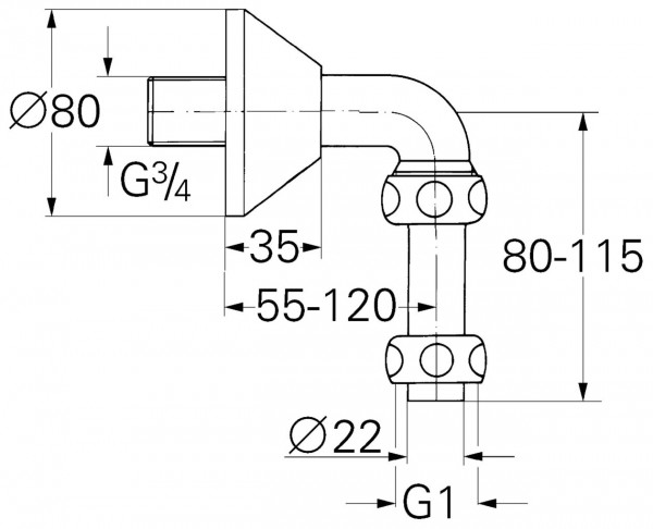 Grohe Afbouwelement Universeel uitlaatbocht 3/4" 12408000