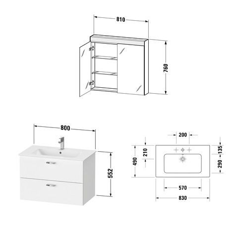 Badkamermeubel Set Duravit XBase Wastafel met badmeubel en spiegelkast 830mm Walnut Dark