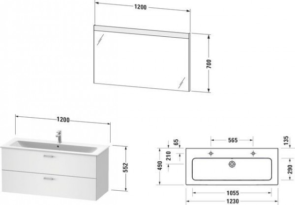 Badkamermeubel Set Duravit XBase Wastafelmeubel, Dubbele wastafel, Spiegel Glanzend Wit