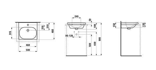 Opbouw Wastafel Laufen LUA 460x180x500mm Wit Clean Coat