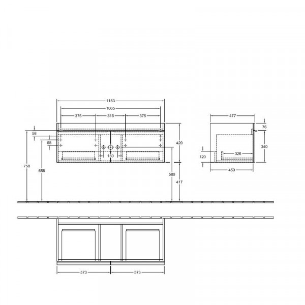 Villeroy en Boch Wastafelmeubels Venticello 1153 x 420 x 502 mm