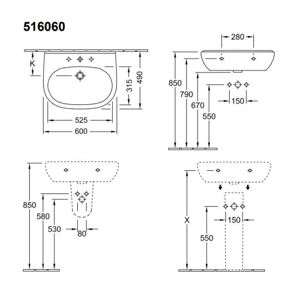 Villeroy en Boch Wastafel 600 x 490 mm O.novo (516060)