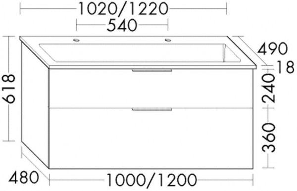 Set Meuble Salle De Bain Burgbad Eqio Lavabo double, Meuble 2 tiroirs 1020x618mm Personnalisable SHCS102-PN258