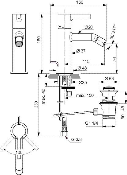 Bidetkraan Ideal Standard JOY Magnetisch Grijs