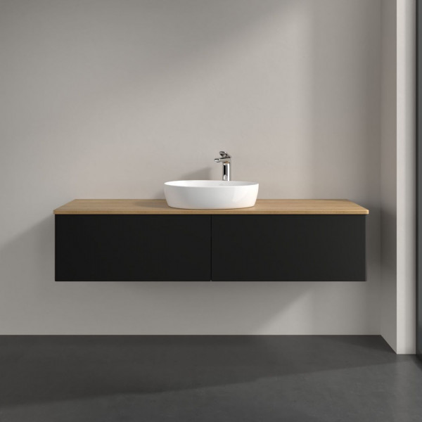 Wastafelmeubel Voor Opzet Waskom Villeroy en Boch Antao 1600x360x500mm Black Matt Laquered/Honey Oak