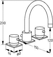 3 Gats Wastafelkraan Jado 2 handvaten Geometry F1261AA