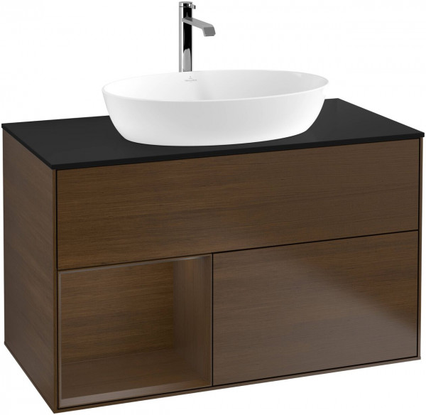 Meuble Pour Vasque à Poser Villeroy et Boch Finion Walnut Veneer/Glass Black F772GNGN