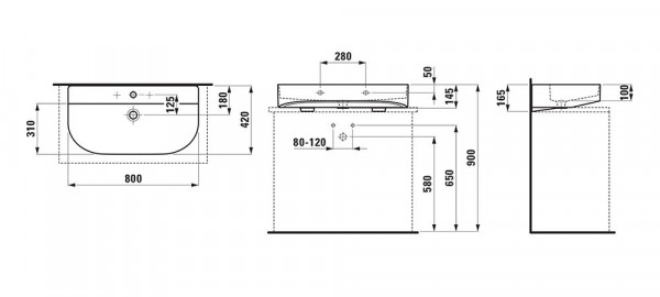 Opbouw Wastafel Laufen SONAR 1 gat 420x165x800mm Mat Wit