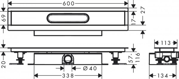 Douchegoot Hansgrohe uBox 600mm Complete set voor vlakke installatie