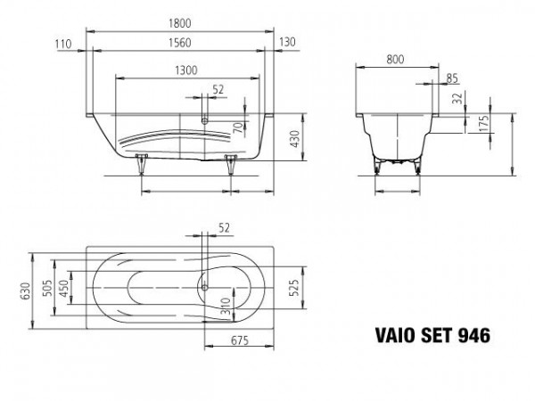 Kaldewei Standaard Bad model 946 met zijoverloop Vaio Set Alpenwit (234623000)