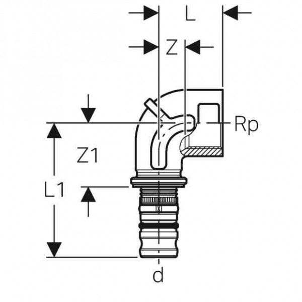 Geberit Overgangselleboog 90° IG Rg d63-R2 Mepla (607256005)