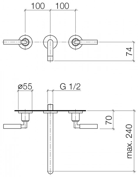 Villeroy en Boch MEM 3-gats wandmengkraan zonder afvoergarnituur (3671788)