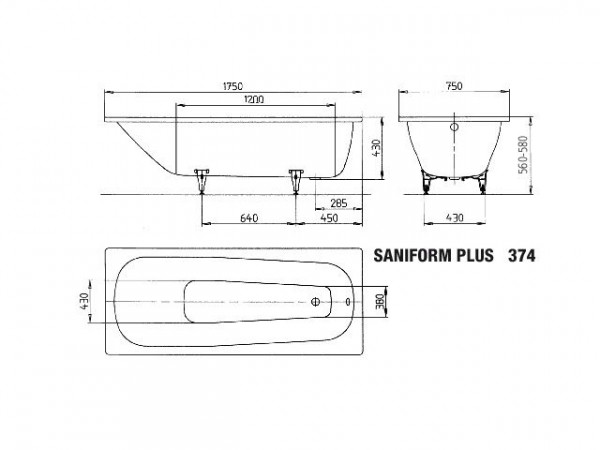 Kaldewei Standaard Bad model 374 Saniform Plus (112200010)