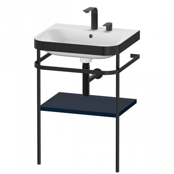 Set Meuble Salle De Bain Duravit Happy D.2 Plus Lavabo 2 trous, Console métallique c-bonded, 1 tablette 575mm Bleu Nuit Satiné HP4735E9898