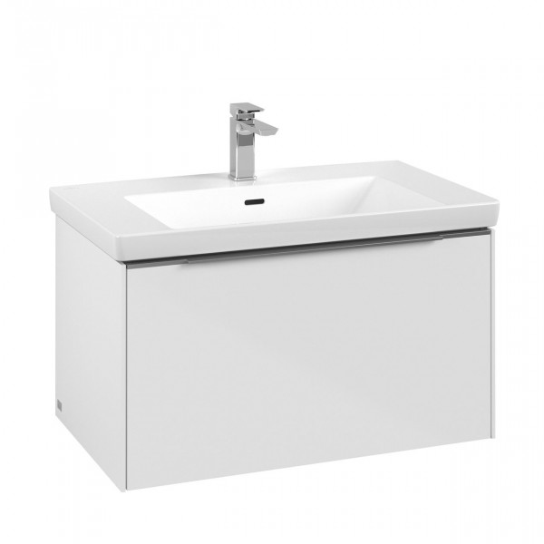 Villeroy & Boch Subway 3.0 wastafelonderkast 80x40x45cm met aluminium glanzende greep 1 softclose lade 1 sifonuitsparing spaanplaat Brilliant White C57300VE