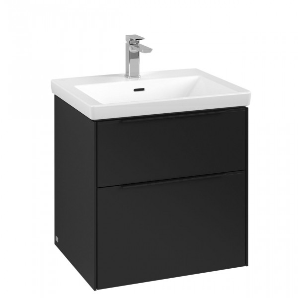 Villeroy & Boch Subway 3.0 wastafelonderkast 60x55x45cm met Volcano Black greep 2 softclose lades 1 sifonuitsparing spaanplaat volcano black c57801vl