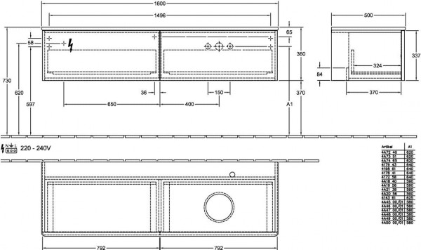 Wastafelmeubel Voor Opzet Waskom Villeroy en Boch Antao 1600x360x500mm Stone Grey Matt Lacquer