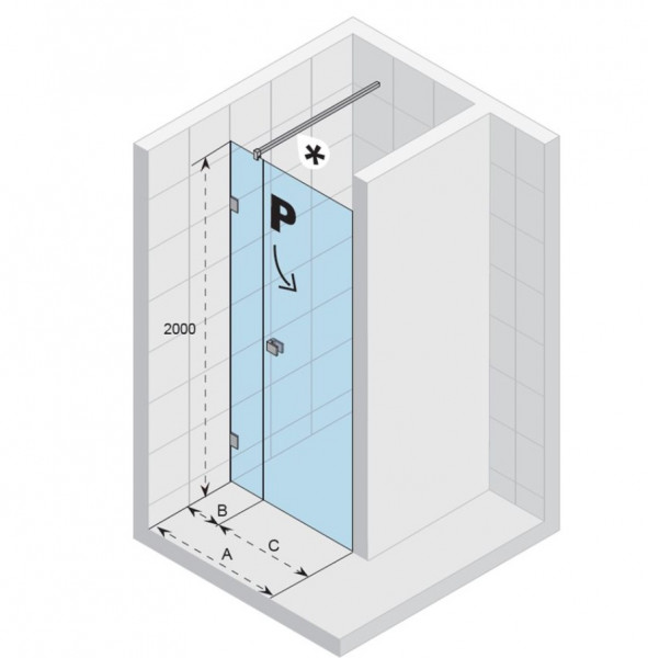 Douchedeur Draaibaar Riho Scandic NXT voor niche, Linker versie 1580x2000mm Zwart